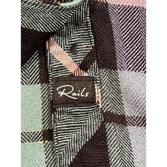 Rails Hunter Plaid Flannel Shirt Teal Navy Pink Gold Lurex Medium - Picture 7 of 11